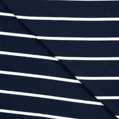 Coupon 3m Tissu Viscose Elasthanne Rayure Marine 30mm 
