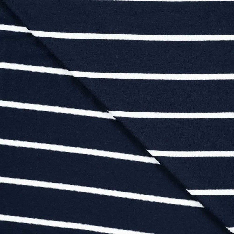 Coupon 3m Tissu Viscose Elasthanne Rayure Marine 30mm 