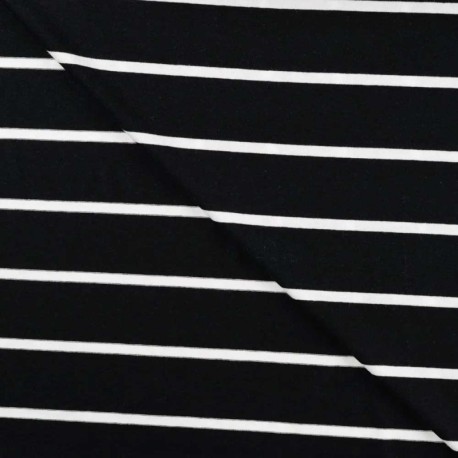 Coupon 3m Tissu Viscose Elasthanne Rayure Noire 30mm 