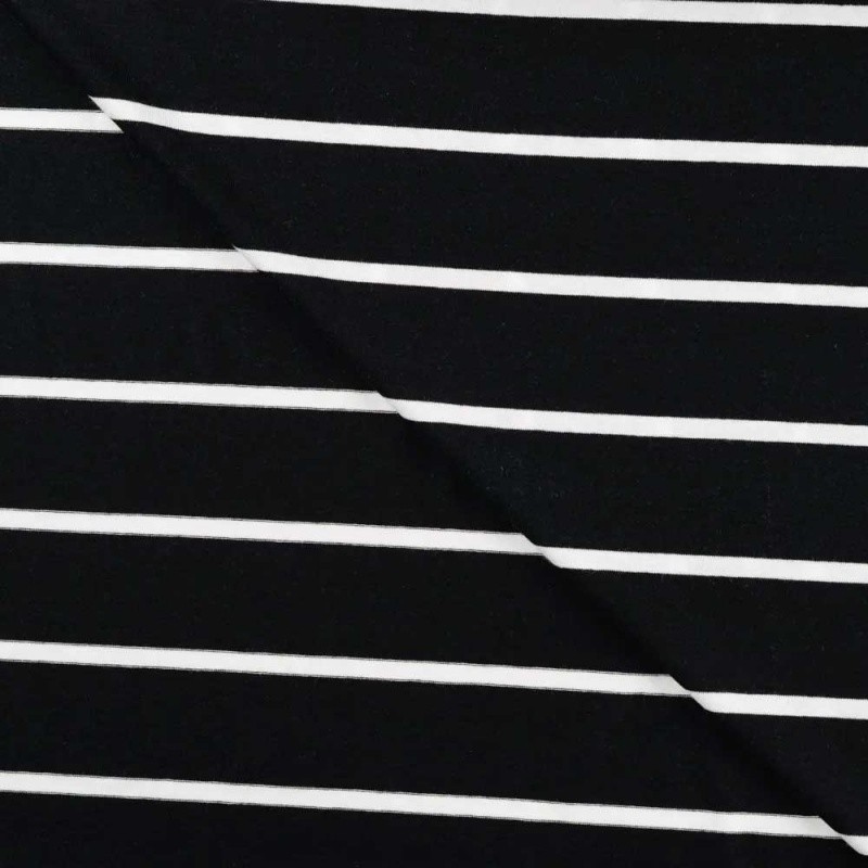 Coupon 3m Tissu Viscose Elasthanne Rayure Noire 30mm 