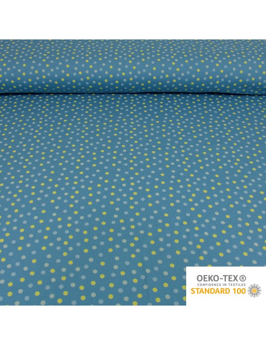 Tissu Jersey imprimé pois jaunes/fond bleu oeko-tex