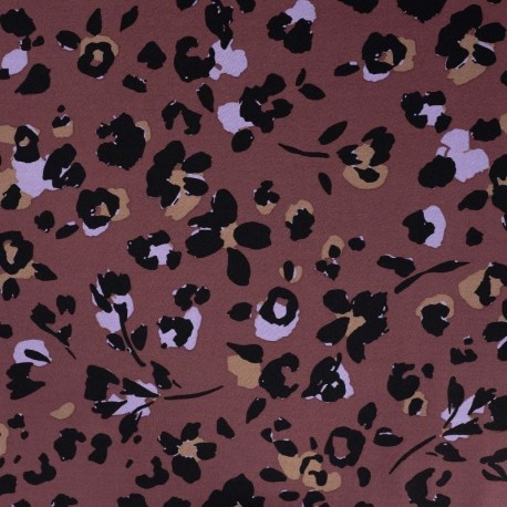 Coupon 3m Tissu Twill de Viscose Imprimé Léopard Lilas
