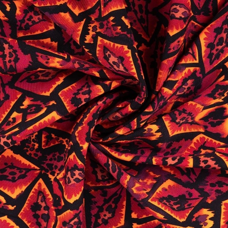 Coupon 3m Tissu Viscose Stretch Imprimé Graphique Rouge