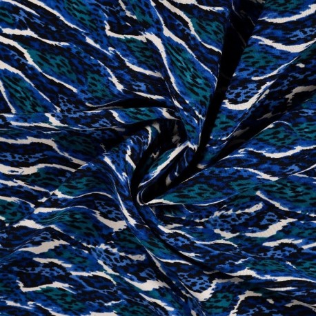 Coupon 3m Tissu Twill de Viscose Imprimé Léopard Petrole 