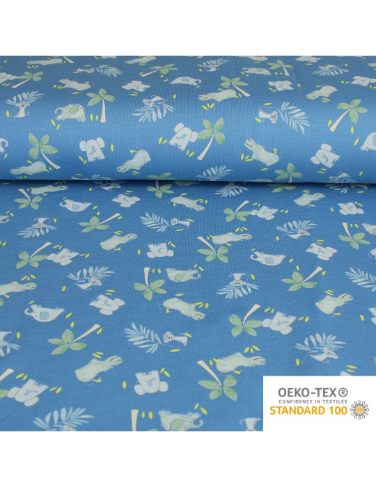 Tissu Jersey imprimé enfant oeko-tex bleu