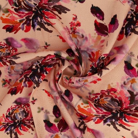 Coupon 3m Tissu Viscose Impression Digitale Floral Rose