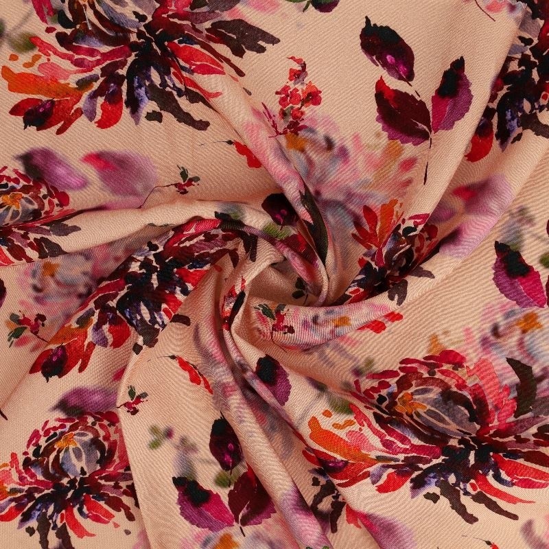 Coupon 3m Tissu Viscose Impression Digitale Floral Rose