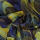 Coupon 3m Tissu Popeline de Viscose Imprimée Motif Feuille Bleu Jaune
