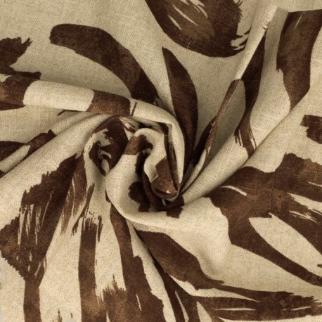 Coupon 3m Tissu Viscose Lin Imprimé Digital Chocolat 