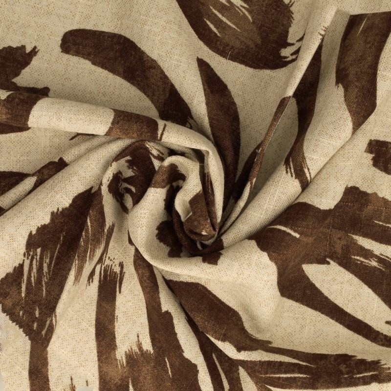 Coupon 3m Tissu Viscose Lin Imprimé Digital Chocolat 
