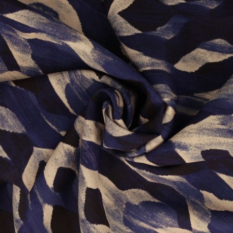 Coupon 3m Tissu Popeline de Viscose Imprimé Digital Bleu 