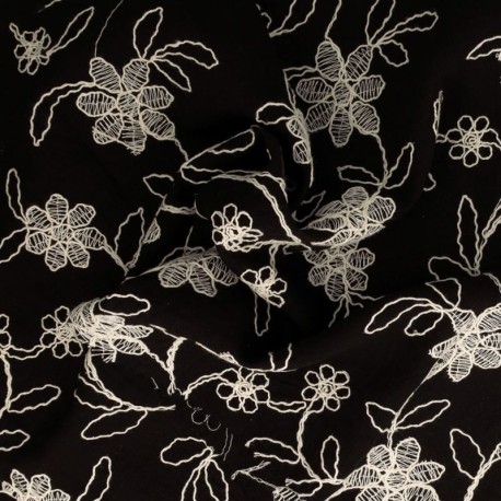 Coupon 3m Tissu Viscose Polyamide Brodé Noir