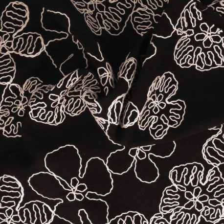 Coupon 3m Tissu Viscose Polyamide Brodé Noir 