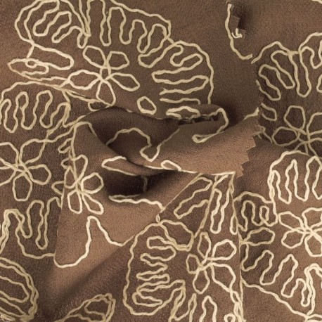 Coupon 3m Tissu Viscose Polyamide Brodé Chocolat