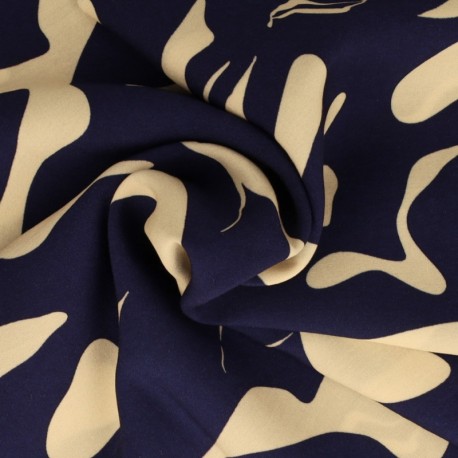 Coupon 3m Tissu Viscose Imprimé Marine 