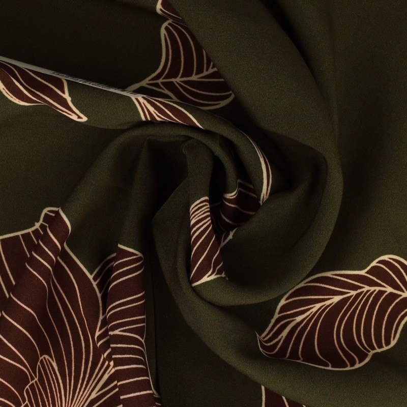 Coupon 3m Tissu Viscose Imprimé Kaki