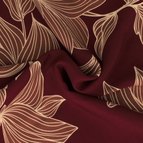 Coupon 3m Tissu Viscose Imprimé Bordeaux 