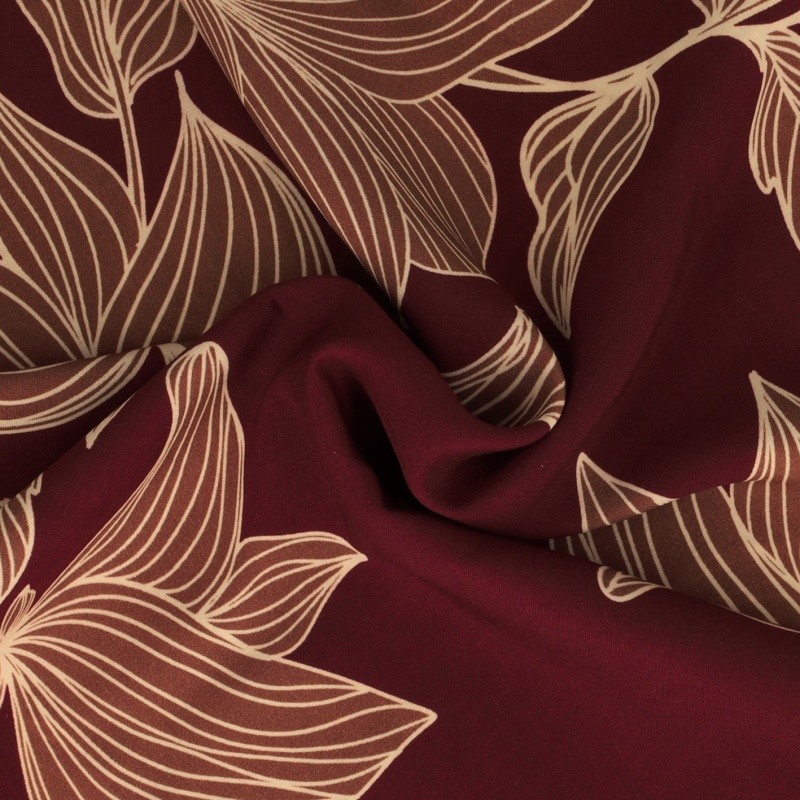 Coupon 3m Tissu Viscose Imprimé Bordeaux 