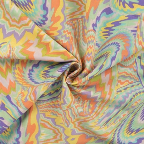 Coupon 3m Tissu Voile de Coton Rayonne Vert jaune violet