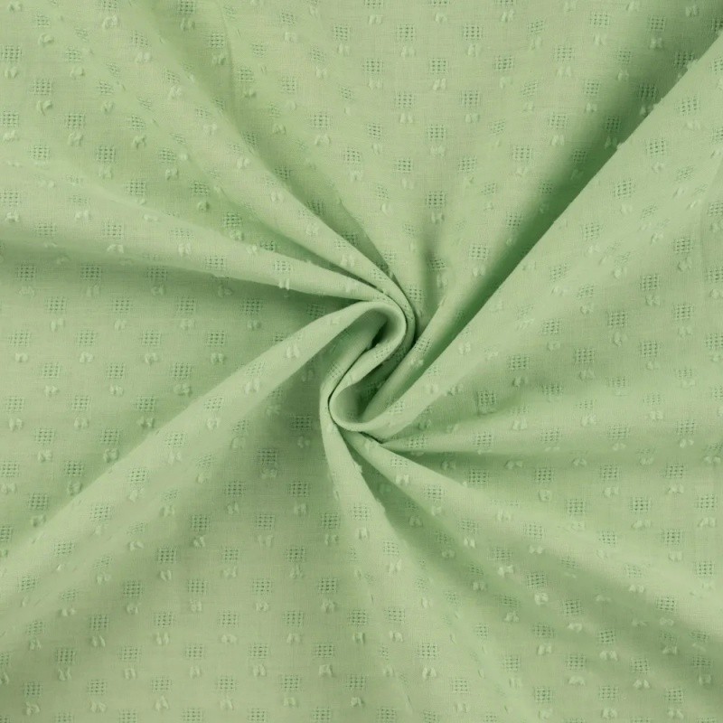Coupon 3m Tissu Voile de Coton Plumetis Vert D'eau 