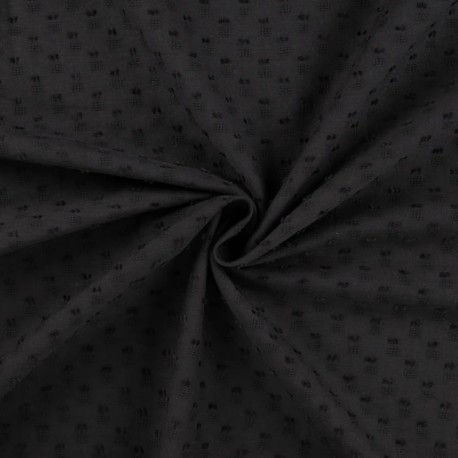 Coupon 3m Tissu Voile de Coton Plumetis Noir