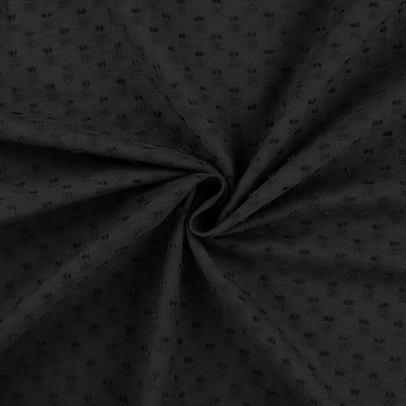 Coupon 3m Tissu Voile de Coton Plumetis Noir