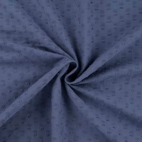 Coupon 3m Tissu Voile de Coton Plumetis Bleu