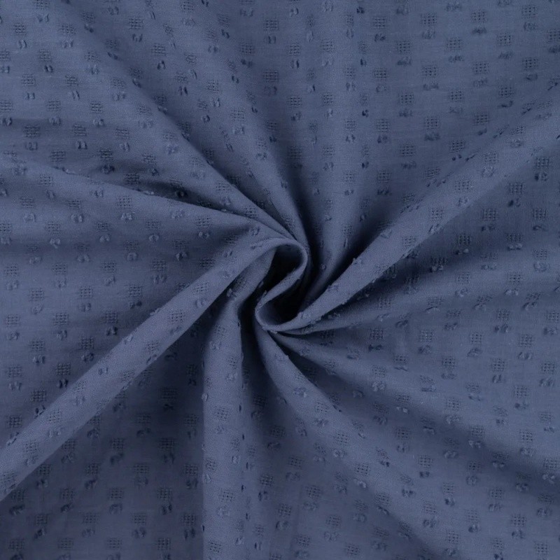 Coupon 3m Tissu Voile de Coton Plumetis Bleu