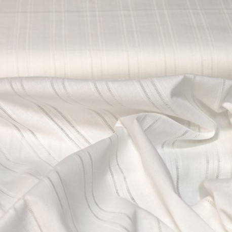 Coupon 3m Tissu Voile de Coton Brodé Jour Echelle Blanc 