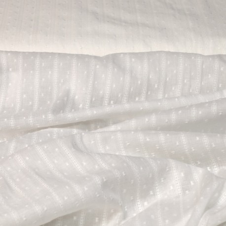 Coupon 3m Tissu Voile de Coton Brode Plumetis Blanc 