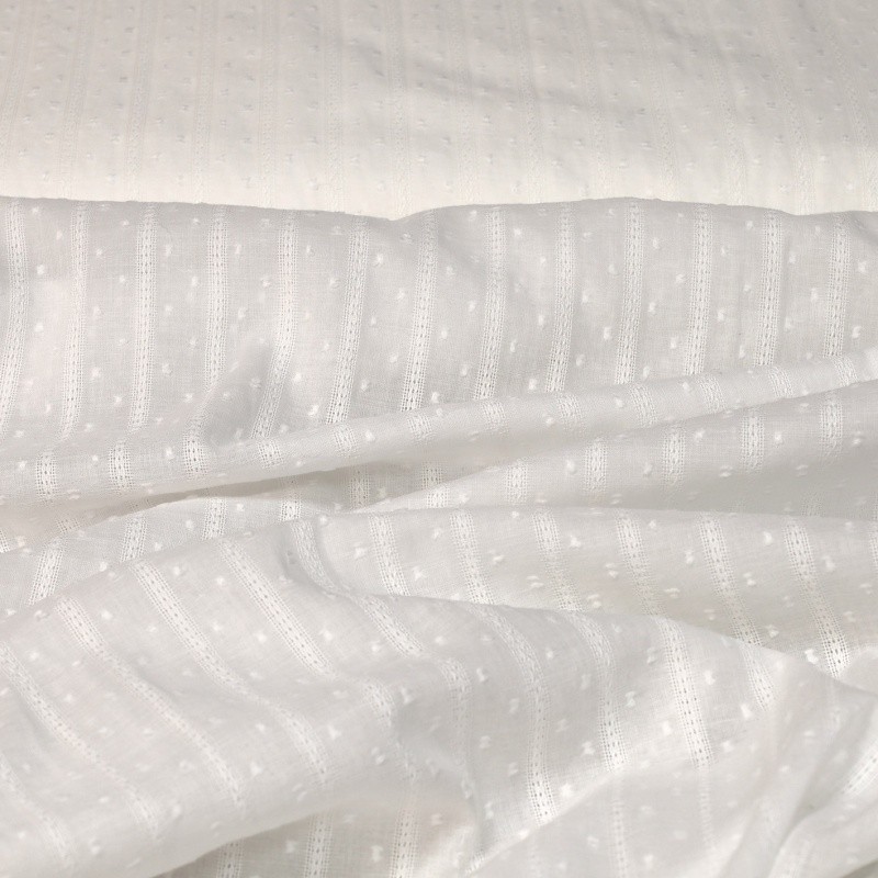 Coupon 3m Tissu Voile de Coton Brode Plumetis Blanc 