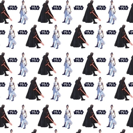 Coupon 3m Tissu Popeline Starwars Imprimé Blanc 