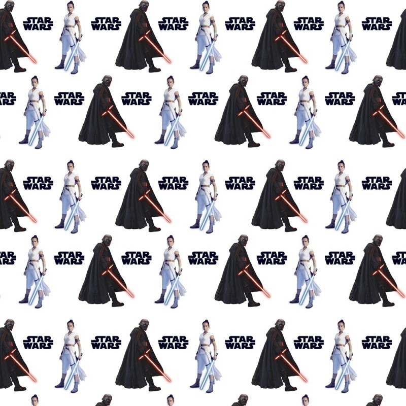 Coupon 3m Tissu Popeline Starwars Imprimé Blanc 