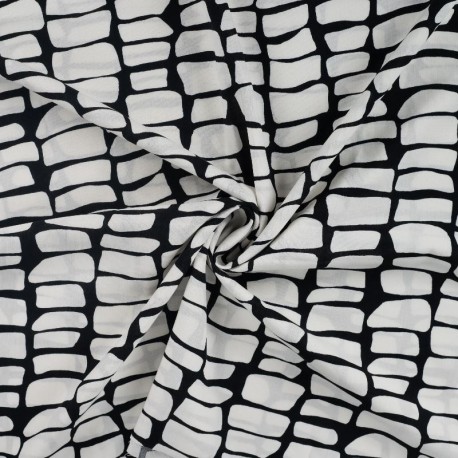 Coupon 3m Tissu Voile de Coton Viscose Imprimé Croco Blanc 
