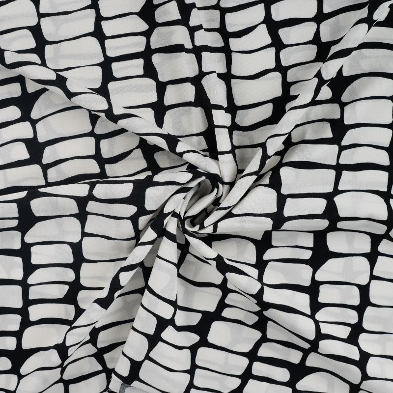 Coupon 3m Tissu Voile de Coton Viscose Imprimé Croco Blanc 
