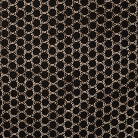 Coupon 3m Tissu Voile de Coton Brodé Noir et ecru