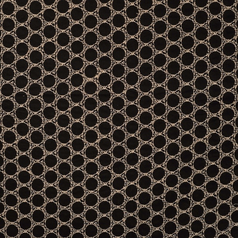 Coupon 3m Tissu Voile de Coton Brodé Noir et ecru