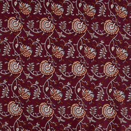 Coupon 3m Tissu Voile de Coton Imprimé Fleurs Cognac
