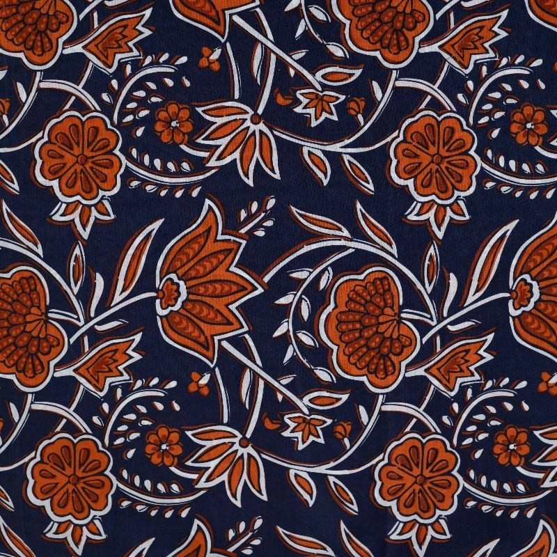 Coupon 3m Tissu Voile de Coton Imprimé Fleurs Cognac