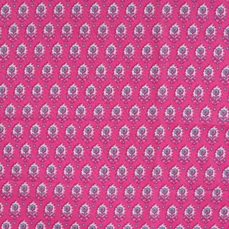 Coupon 3m Tissu Voile de Coton Imprmé Fleurs Fuchsia 