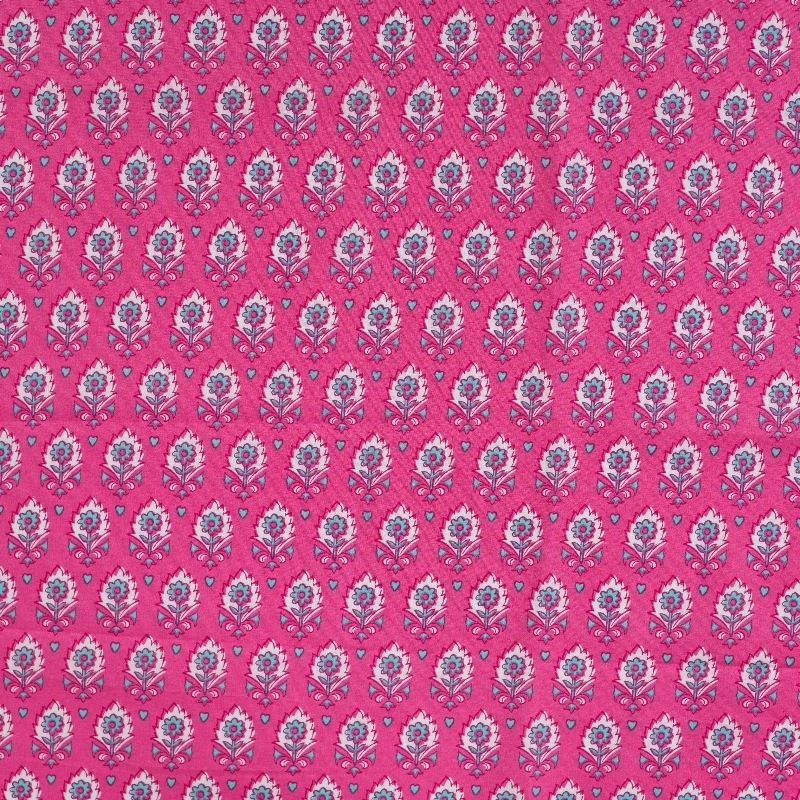 Coupon 3m Tissu Voile de Coton Imprmé Fleurs Fuchsia 
