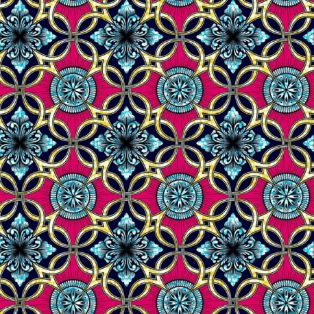 Coupon 3m Tissu Super Wax Rosace Fond Rose
