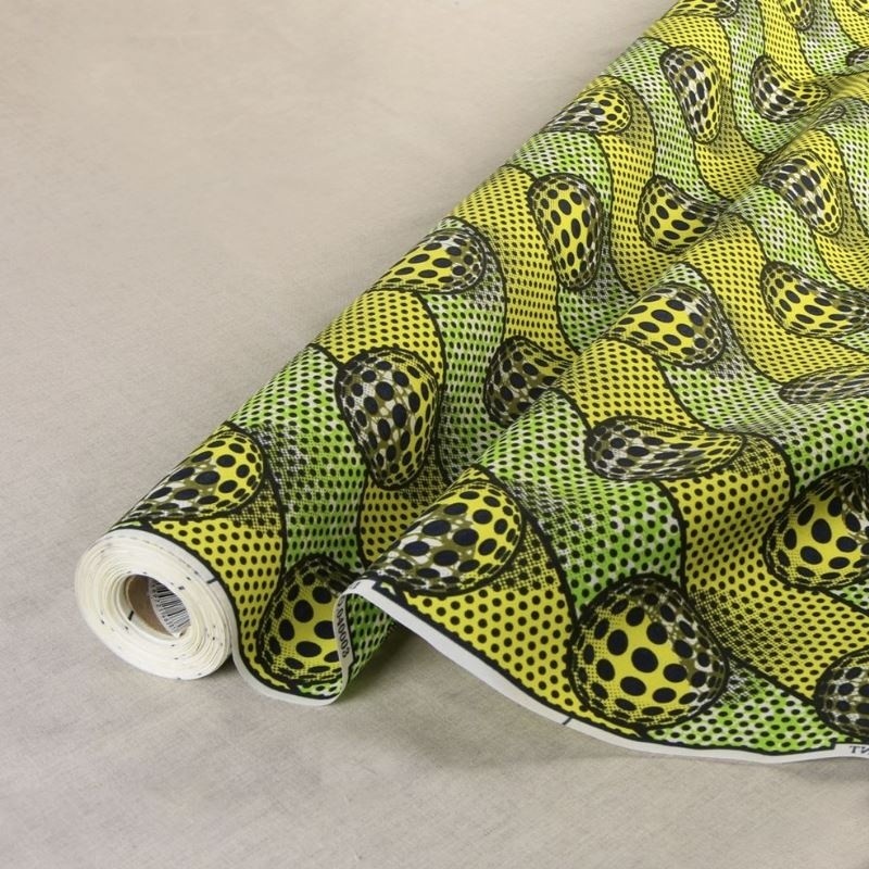 Coupon 3m Tissu Wax Imprimé Vert Noir 