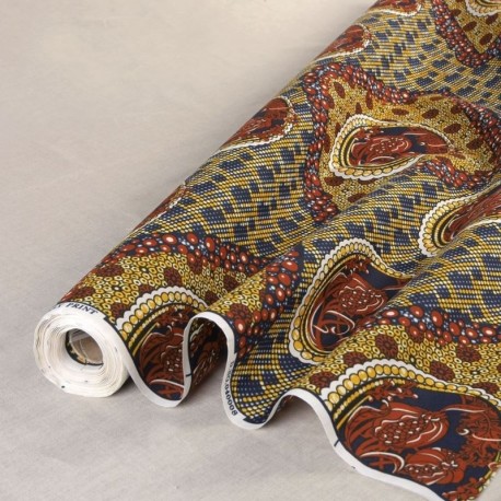 Coupon 3m Tissu Wax Imprimé Marron Jaune