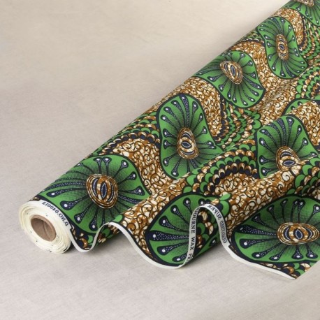 Coupon 3m Tissu Wax Imprimé Vert Marron