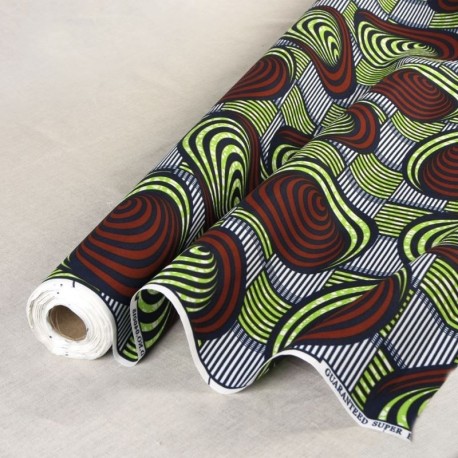 Coupon 3m Tissu Wax Imprimé Bleu Vert Rouge