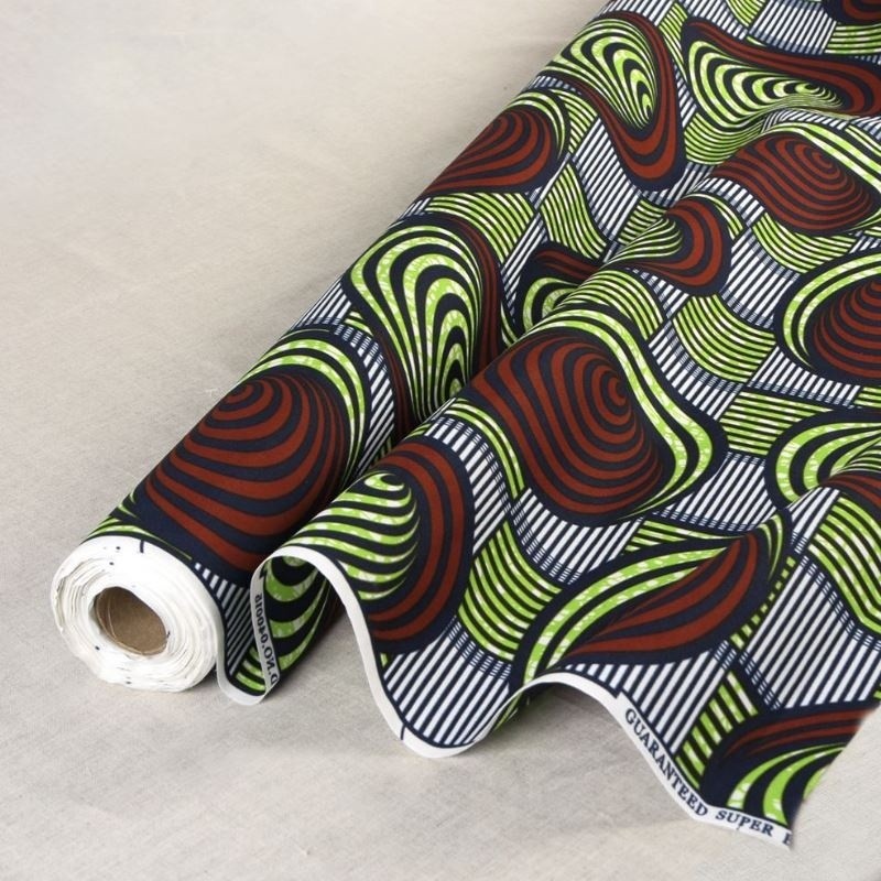 Coupon 3m Tissu Wax Imprimé Bleu Vert Rouge