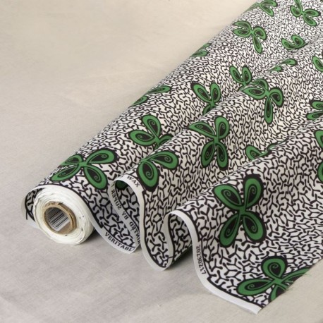 Coupon 3m Tissu Wax Imprimé Vert Noir 
