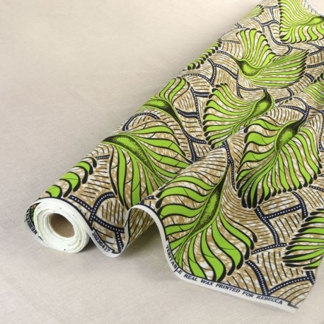 Coupon 3m Tissu Wax Imprimé Jaune Vert Noir