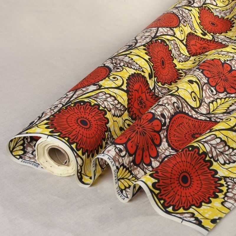 Coupon 3m Tissu Wax Imprimé Orange Jaune 